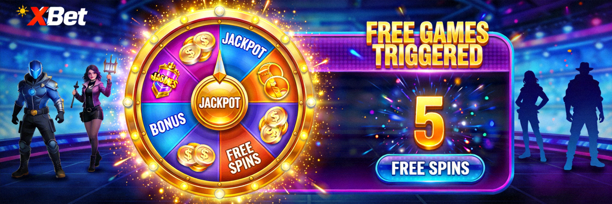 1xBet 電子遊戲獎金輪與免費遊戲觸發畫面